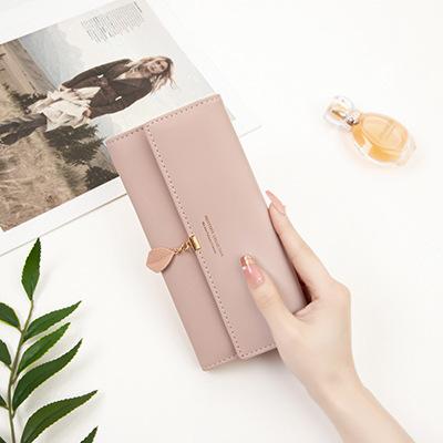 Women Long Wallet Korean PU Leather Leaf Pendant Tri-fold Bag Multi Function Clutch Large Capacity