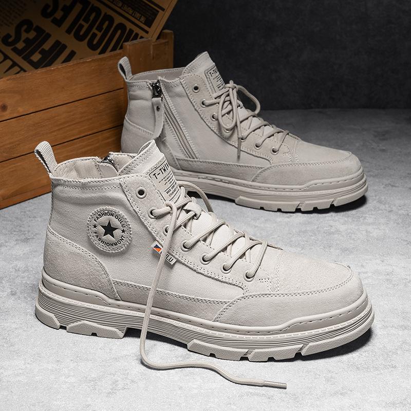2024 Autumn Classical Shoes for Men Ankle Canvas Boots Fashion Patchwork High Tops Casual Shoes Street Cool Motorcycle Boots