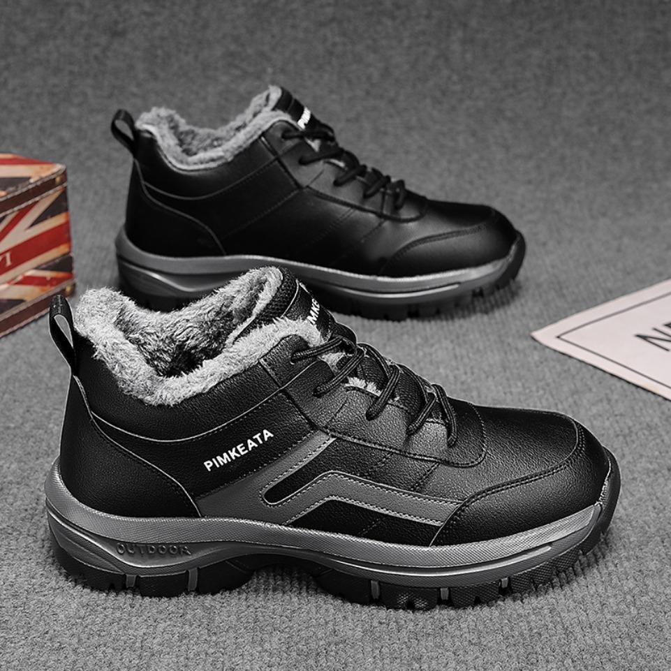 Winterstiefel für Herren Neue Wasserdichte PU-Leder Warme Schnee-Knöchelstiefel Outdoor Warme Plüsch Rutschfeste Arbeits High-Top Freizeitschuhe