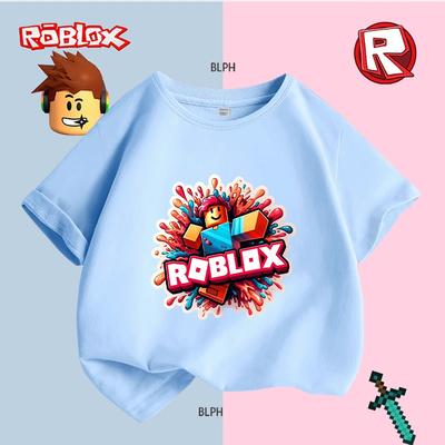 Süßes Roblox-Charakter-Print-Kinder-T-Shirt, Buntes und lustiges Gaming-inspiriertes T-Shirt für Jungen/Mädchen, Ideal für Freizeitkleidung und Roblox