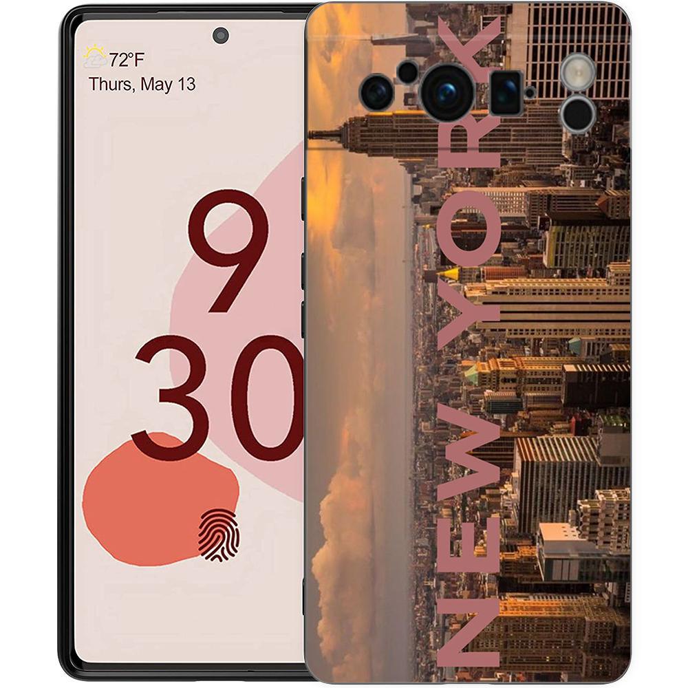 

Luxury Phone Case For Google Pixel 10 9 8 9A 8A 7 7A 6 Pro XL 6A 5G Black Soft Back TPU Cover NYC New York City seaside scenery Pixel 9A