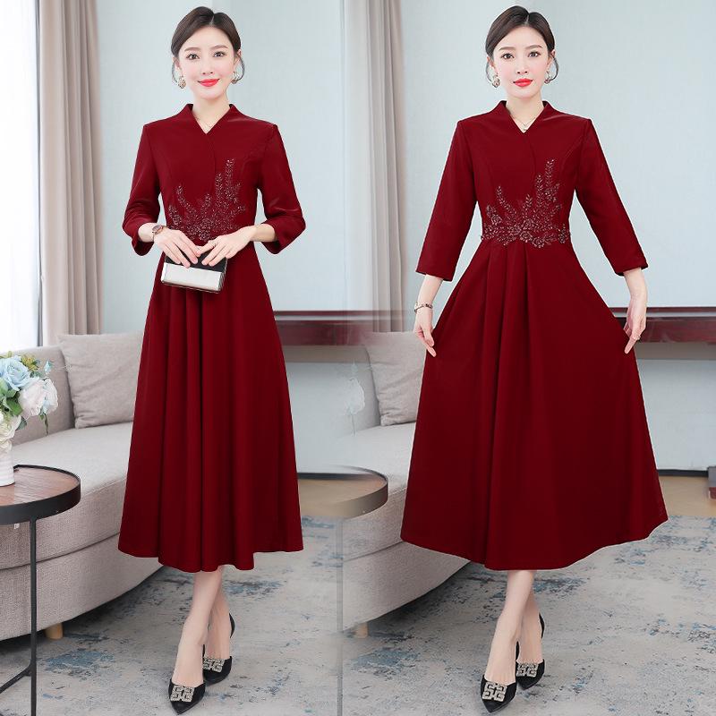 

Винно-красное элегантное платье для свадебного банкета Весна 2023 для матерей среднего возраста 4XL вино красного