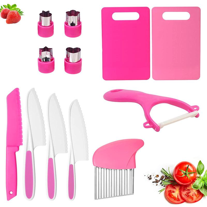 Kids' Safe Fruit Knife Set for Early Education with Folding Plastic Storage Basket