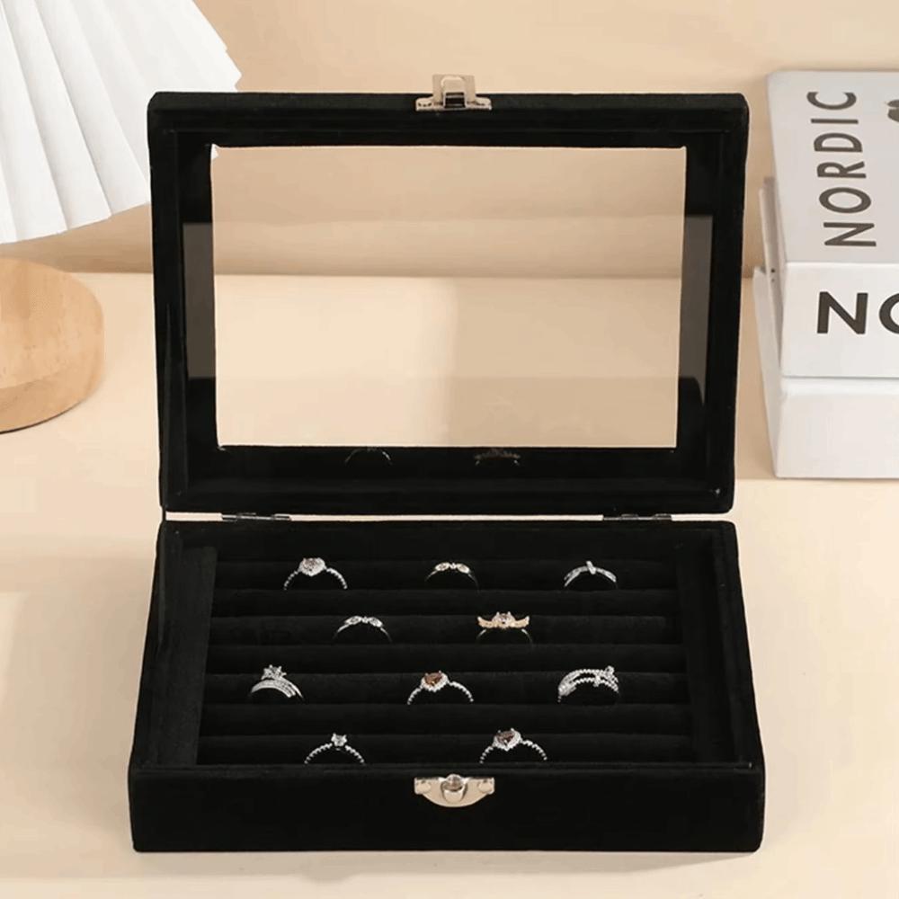 

Flannel Lining Ring Storage Box With Cover Dust-Proof Design Jewelry Storage Box High Capacity Display Organizer чёрный