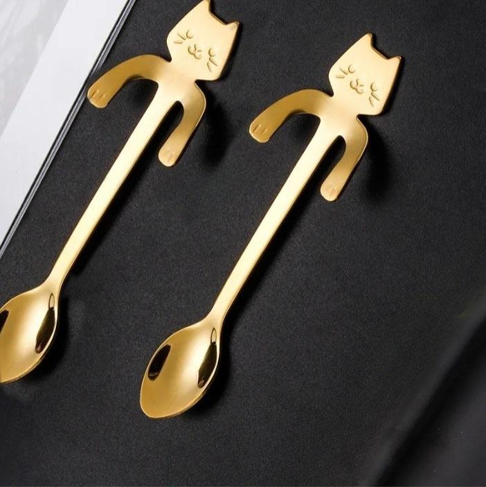 

2pcs/set Stainless Steel Cute Cat Spoons Coffee Tea Ice Cream Teaspoons Spoon Dessert Snack Scoops Home Kitchen Accessories