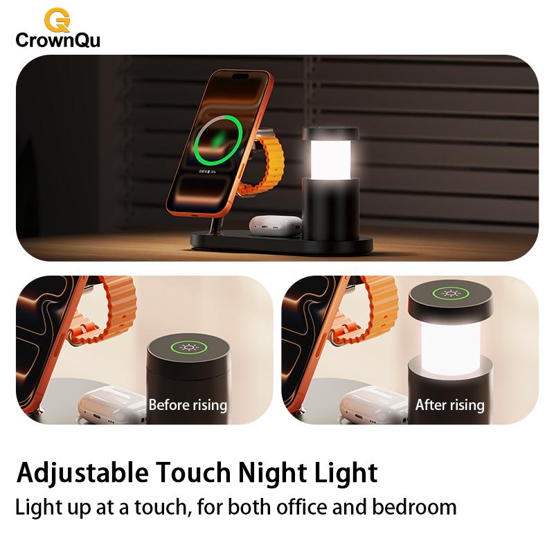 Qi2.2 25W Trådlös Magnetisk Laddare Multifunktionell Snabb Laddningsstation Med Nattlampa för iPhone17 16 15 Watch Airpods