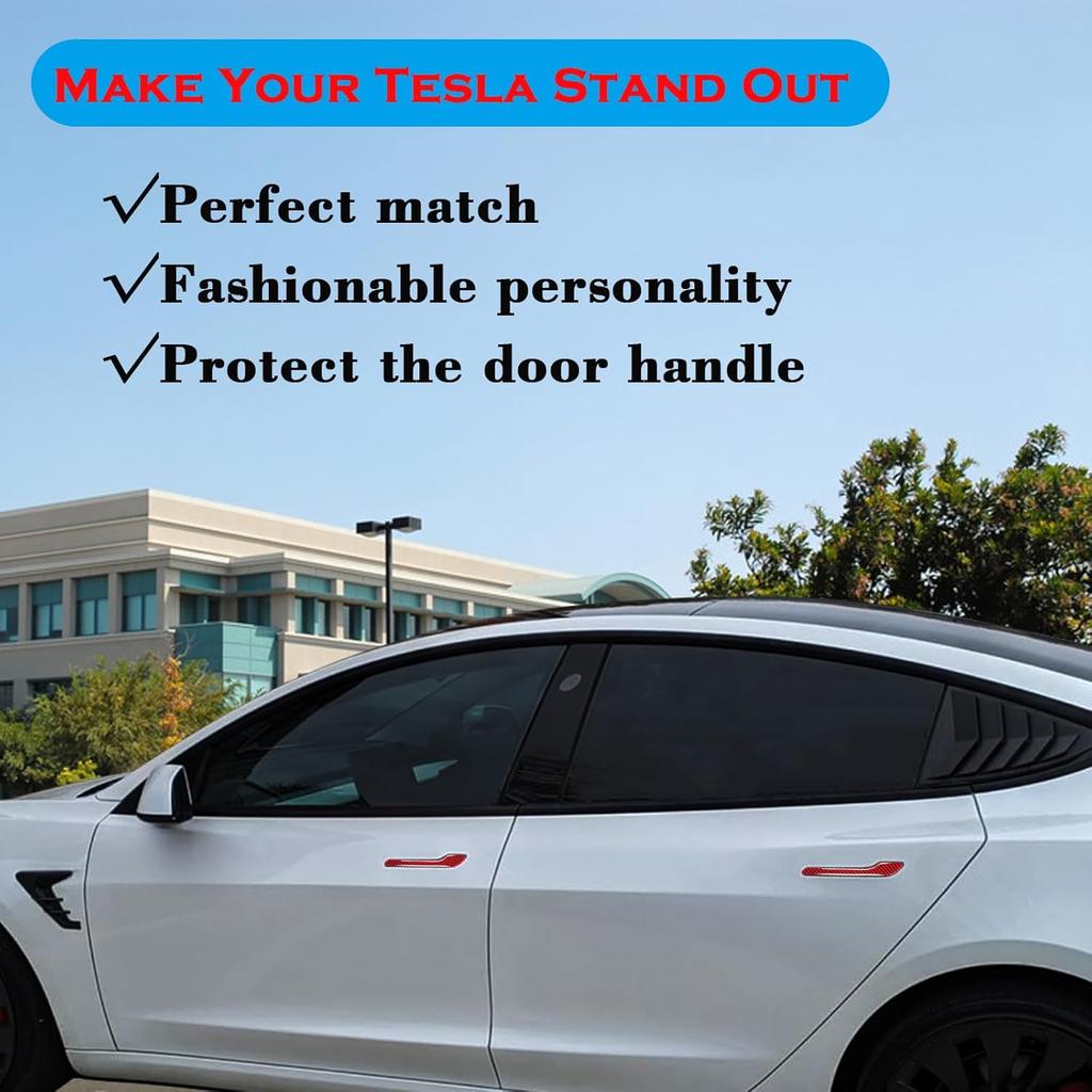 YHCDSEA Model 3 Y Carbon Fiber Door Handle Decorative Protection Cover 4 Pcs/Set Compatible Tesla Model 3 Y Accessories (Red Carbon Fiber)