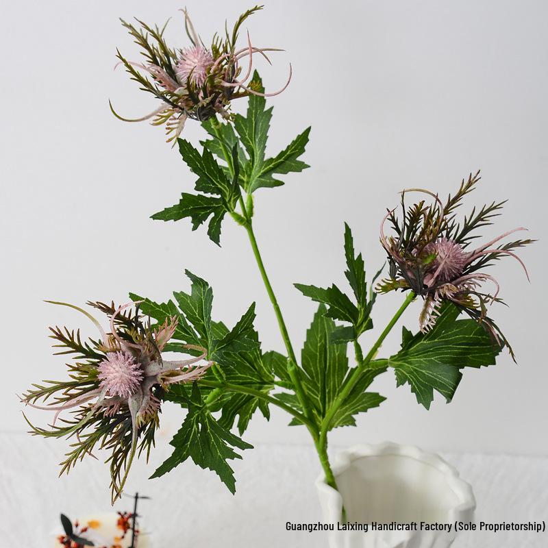 Eryngium 3-Head Artificial Flower for Wedding Decor and Home Arrangements