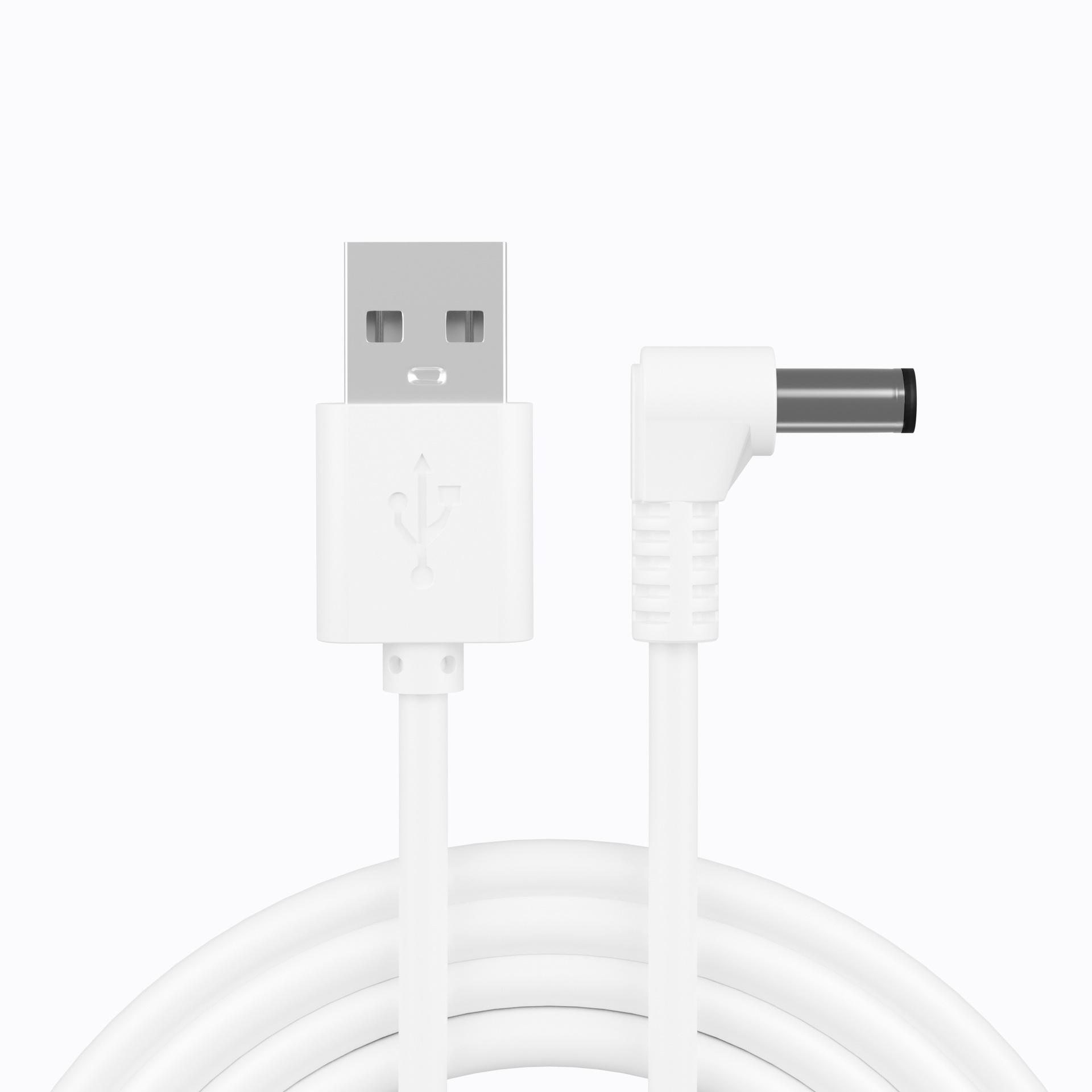 Кабель питания USB папа - DC 5.5x2.1мм угловой для зарядки маленького вентилятора и настольной лампы