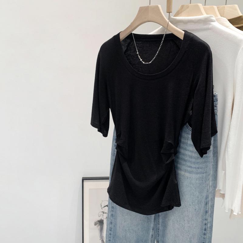 

Lyocell Tencel Wool Cinched Ruched Five-Sleeve Women s Top - Early Summer 2026 Arrival Extra Large чорний