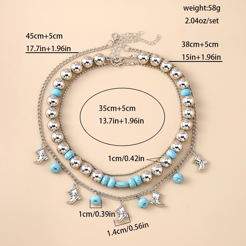 Vintage Ethnic Style Cowboy Boot Pendants Necklace Multi-layer Beads Turquoise Choker Necklaces Bohemia Jewelry Gifts