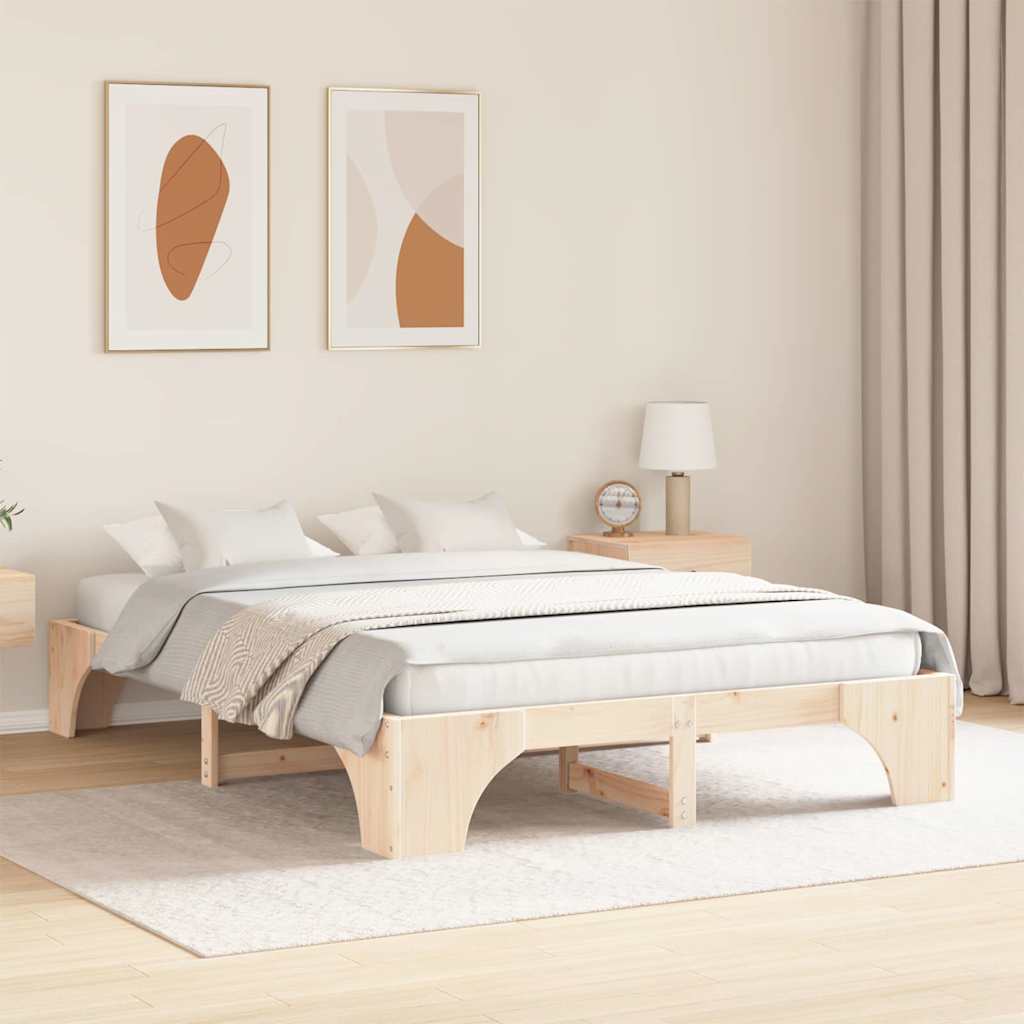 Natural Wooden Bed Frame 140 x 200 cm Solid Pine Wood