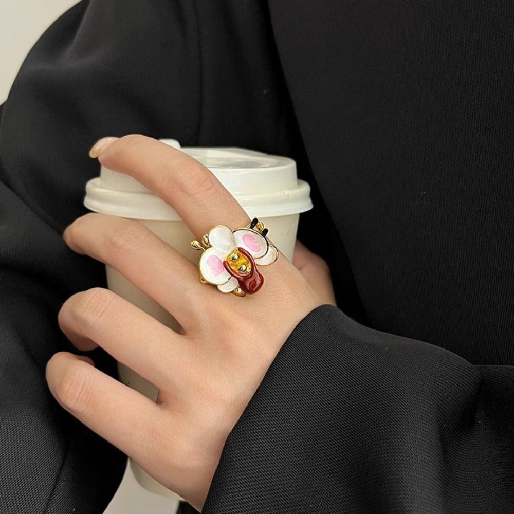 Sweet Enamel Finger Ring White Iris Flower French Irregular Ring Drip Oil Flower Ring  Gift