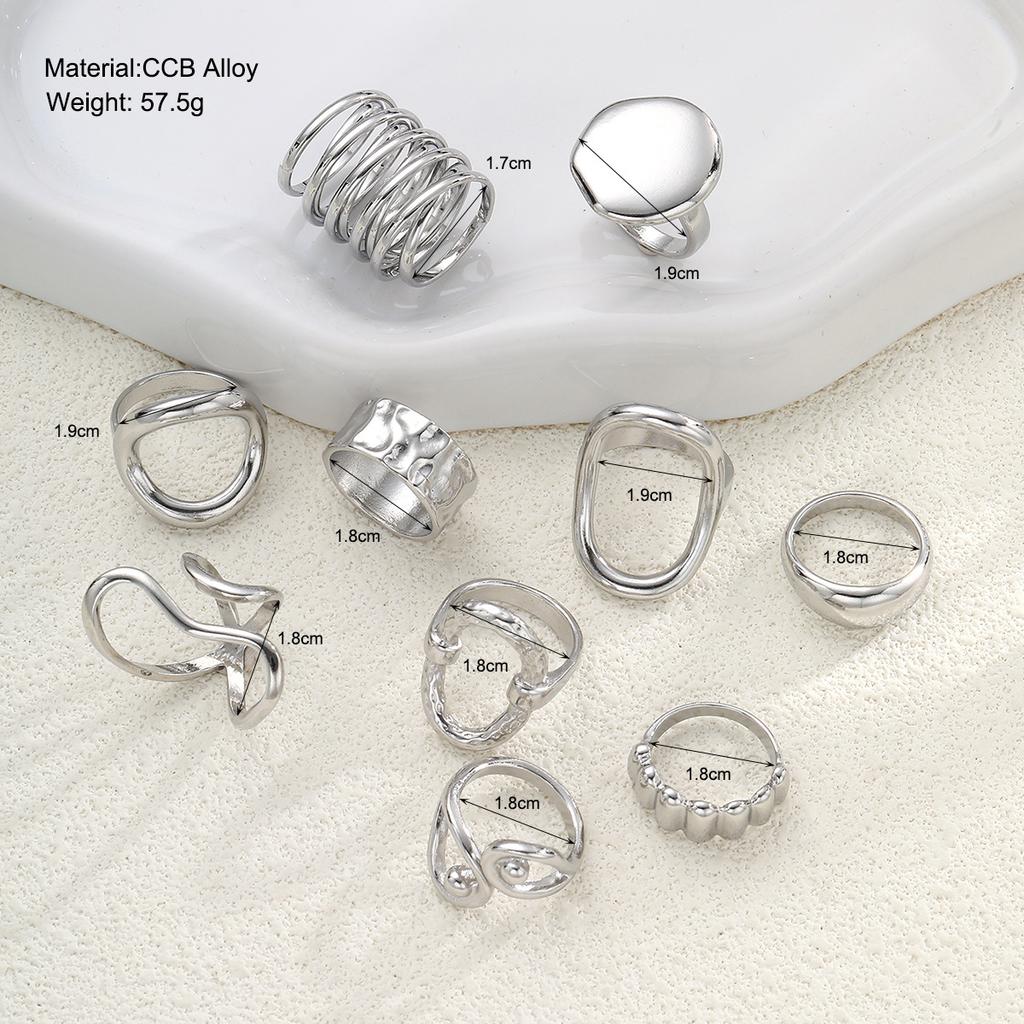 10Pcs/Sets Hiphop Irregular Hollow Arc-Shaped Rings for Women Men Punk Gothic Smooth Opening Rings Set Party Jewelry Accessories