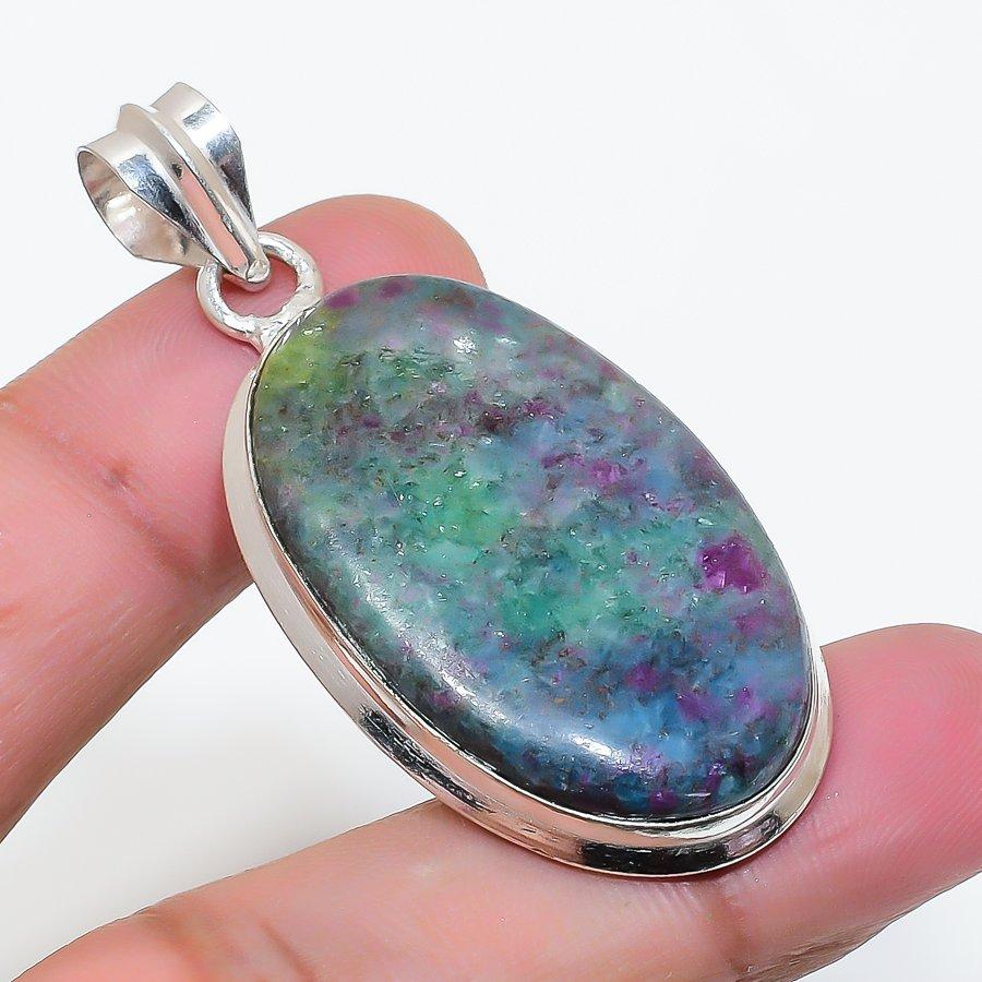 Natural Ruby Fuchsite Gemstone 925 Sterling Silver Jewelry Pendant 1.97" AP-16042