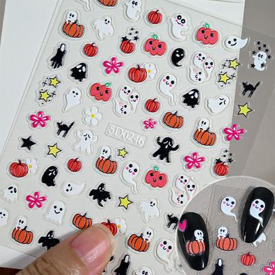 Halloween Cartoon Embossed Nail Sticker Ghost Pumpkin Bat Light Atmosphere Halloween Nail Sticker