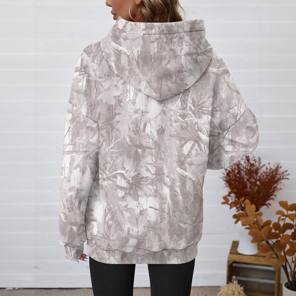 Sudadera con capucha de corte holgado para mujer con estampado de ramas, manga larga, jersey, top casual deportivo con bolsillo frontal y capucha