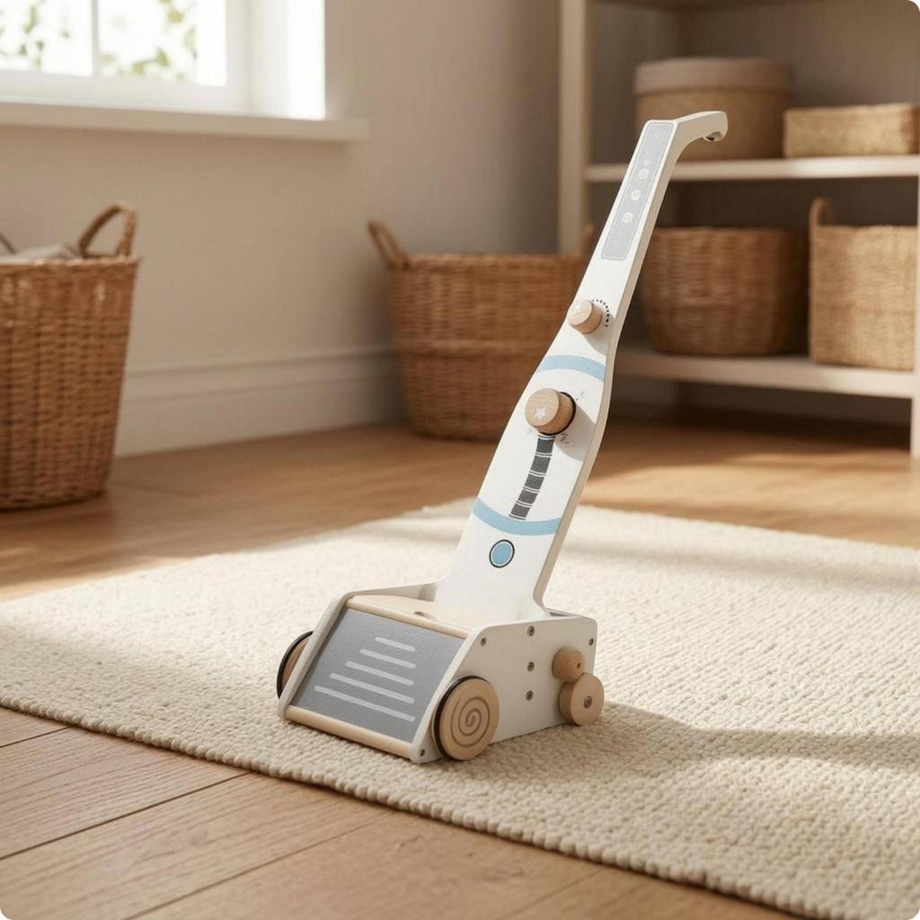 Wooden Vacuum Cleaner Toy Pretend Play Upright Decorative Panel Kids
