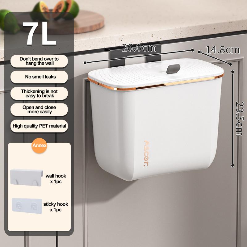 Hanging Trash Can Kitchen Cabinet Door Wall Mounted Garbage Bin Recycling Garbage Basket with Lid Bathroom Kitchen Accessories 3870₽