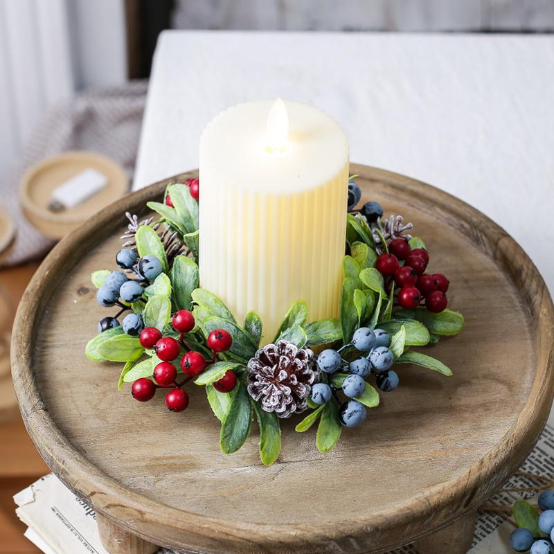 22cm Candle Decoration Cute Mini Wreath Home Decor Simulated Berries Multifunctional Christmas Decor Elegant Christmas