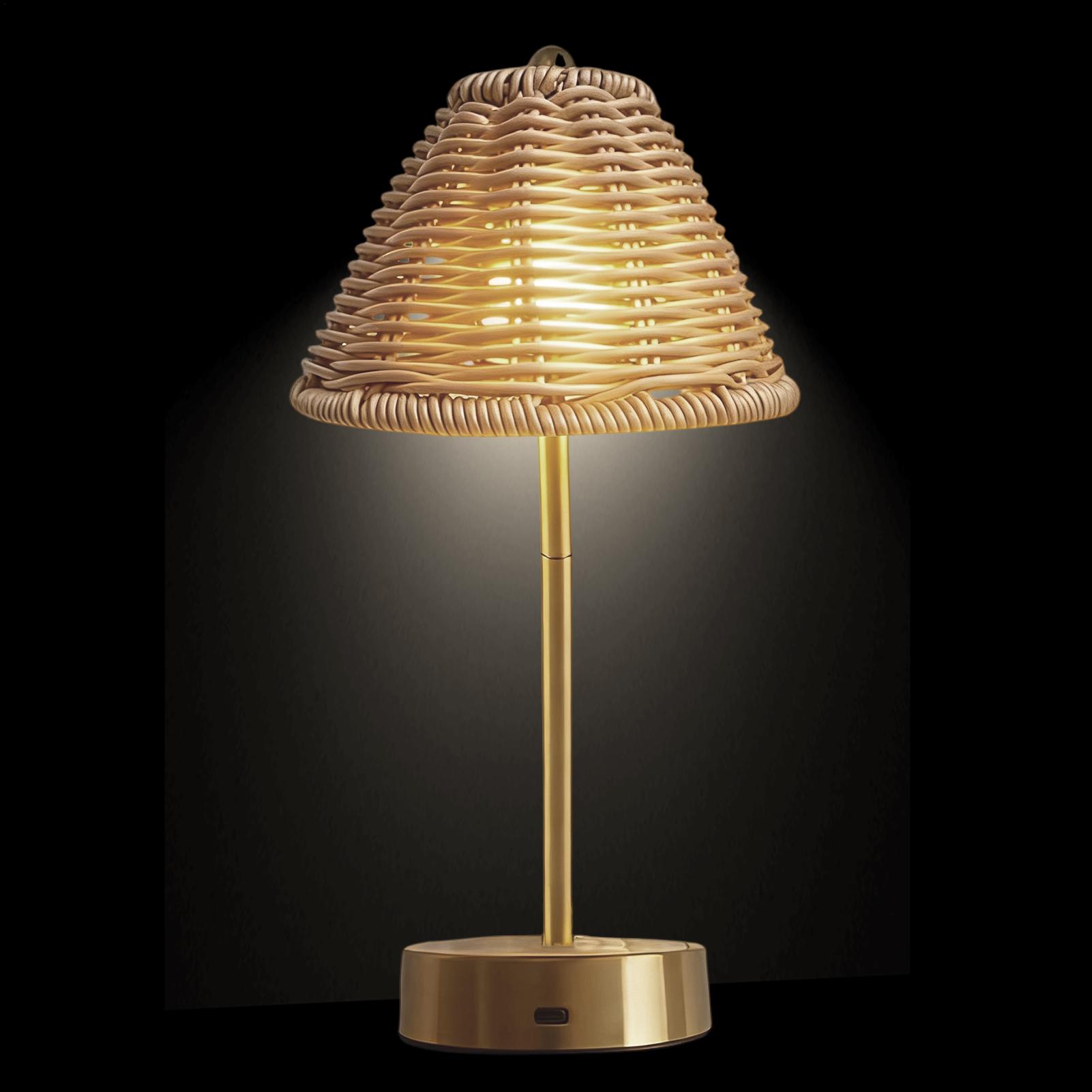 

USB Rechargeable Desk Lamp 3 Levels PP Rattan Vintage Portable Light Battery Table Lamp Bedroom Bedside Table Lamp Home Decor China Mainland