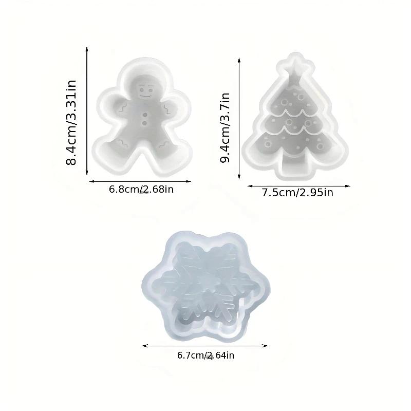 A Top quality 3Pcs Christmas Tree + Elk + Smiling Gingerbread Man Silicone Mold Set Design Suitable for DIY Candles Soap Plaster