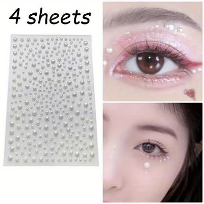 4 Sheets Rhinestone Stickers Faux Pearl Self Adhesive Festival Face Jewels Stick Makeup Face Hair Body Decoration Rhinestone Charms