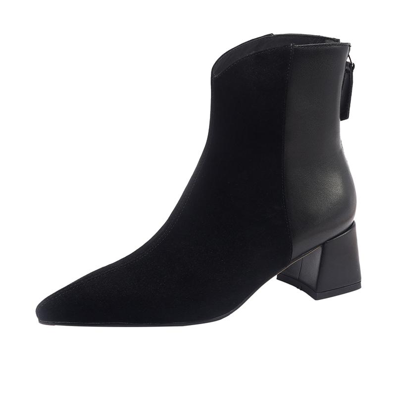 Fashion 2024 New Autumn Sheep Suede Women Boots Pointed Toe Chunky Heel Boots for Women Winter Short Boots Genuine Leather Ladies Shoes