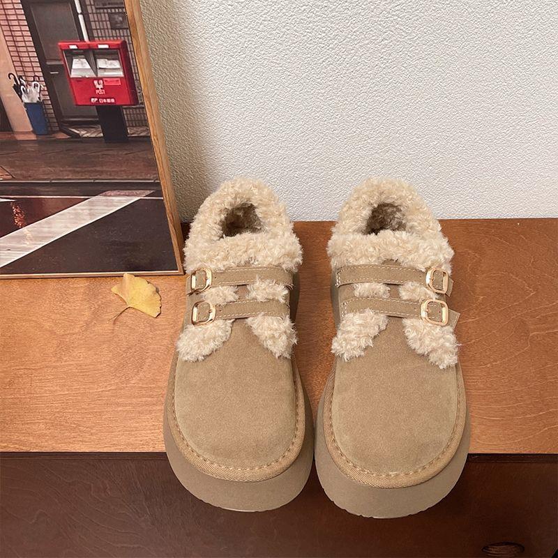 

Модные зимние женские теплые туфли на платформе из хлопка, модные низкие кроссовки с пряжкой для женщин, повседневные бархатные зимние сапоги 40 хаки