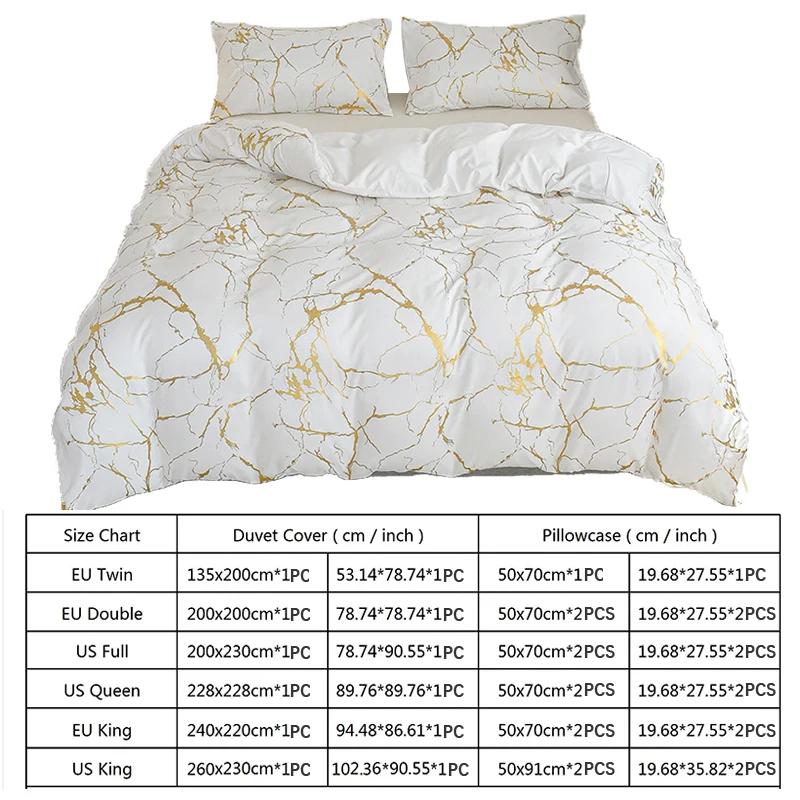 Queen Bedding Duvet Cover Set White Marble Printed 2/3 Pieces Luxury Microfiber Down Comforter Quilt Cover With Zipper Closure
