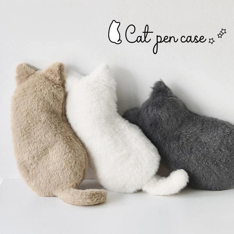 Furry Cat-shaped Pen Case - Soft And Large-capacity Pen Holder - Cute Children's Stationery Bag