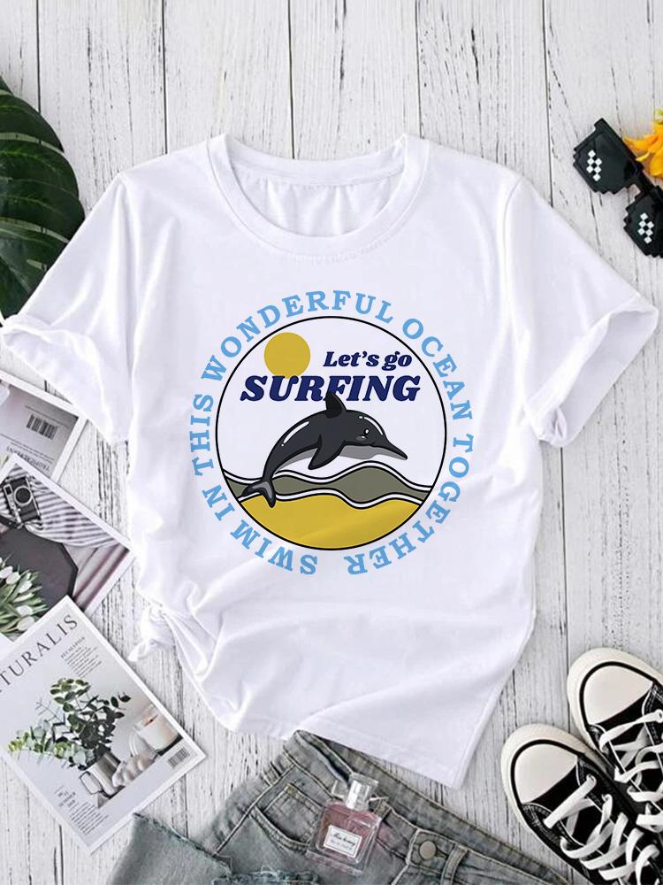 Fashion Printing Cute T-Shirts Women Cartoon Summer Clothing Short Sleeve Tshirts Clothes Graphic Sexy Print Tee T-Shirt Clothes