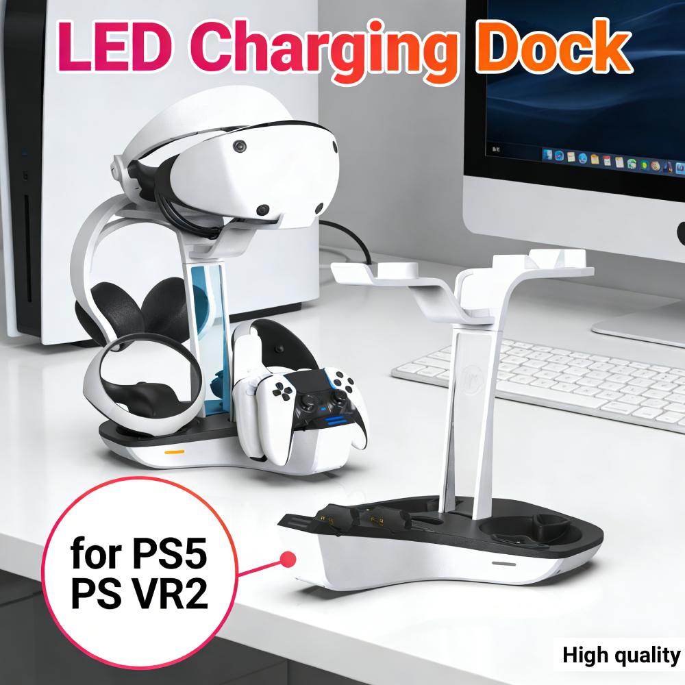 Charging Dock Professional Controller Charging Cradle LED Indicator Light Storage Helmet Earphones Bracket for PS5 PS VR2