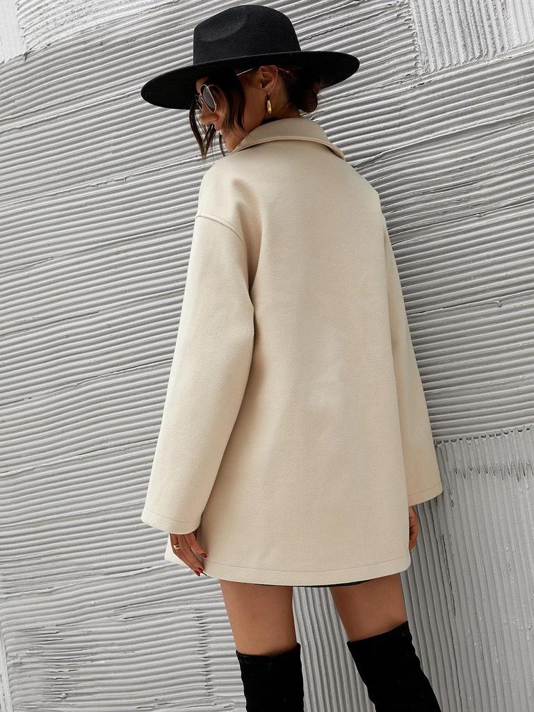 European & American Women's Woolen Long Sleeve Lapel Overcoat