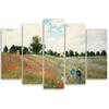 Five Piece Picture Canvas Print Field of Poppies Claude Monet
