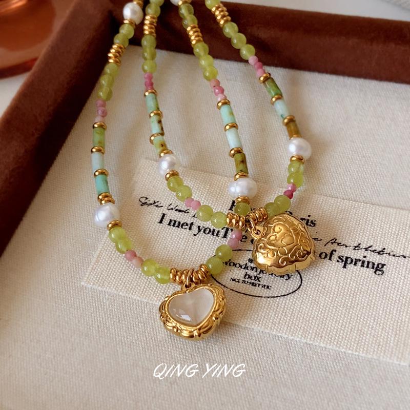 Colorful Pearl & Natural Stone Layered Necklace for Women - Handmade, High-End Clavicle Chain