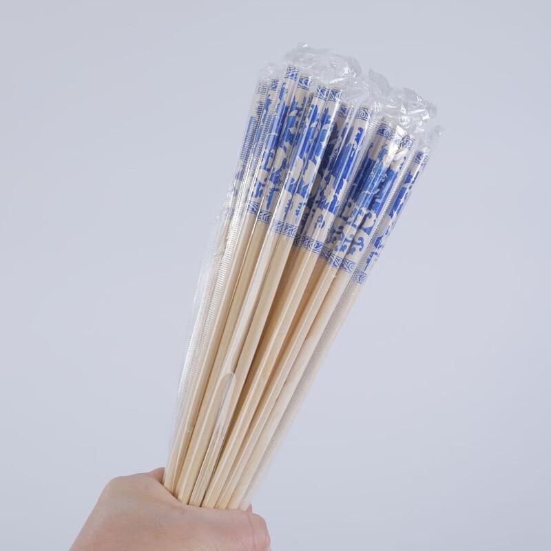 ZISIZ Disposable Bamboo Chopsticks with Blue & White Porcelain Design