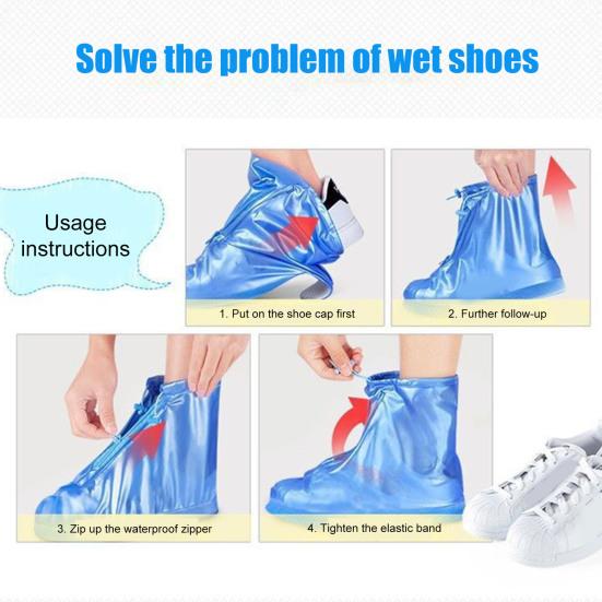 1 Pair Waterproof Shoe Covers Rainproof Shoe Protectors with Zipper And Drawstring Anti-Slip Sole Overshoes for Men Women Rain Snow Mud Protection