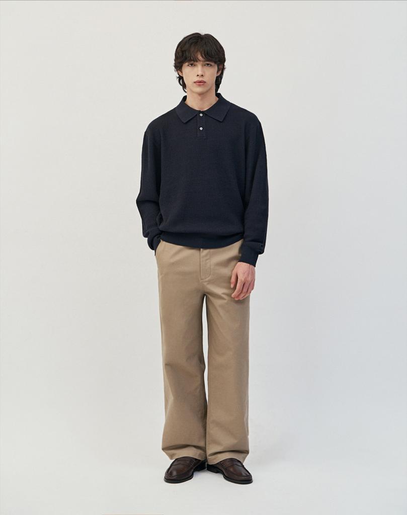 WORK ON BODY OFF Ezon Semi-Overfit Collared Knit [Navy]