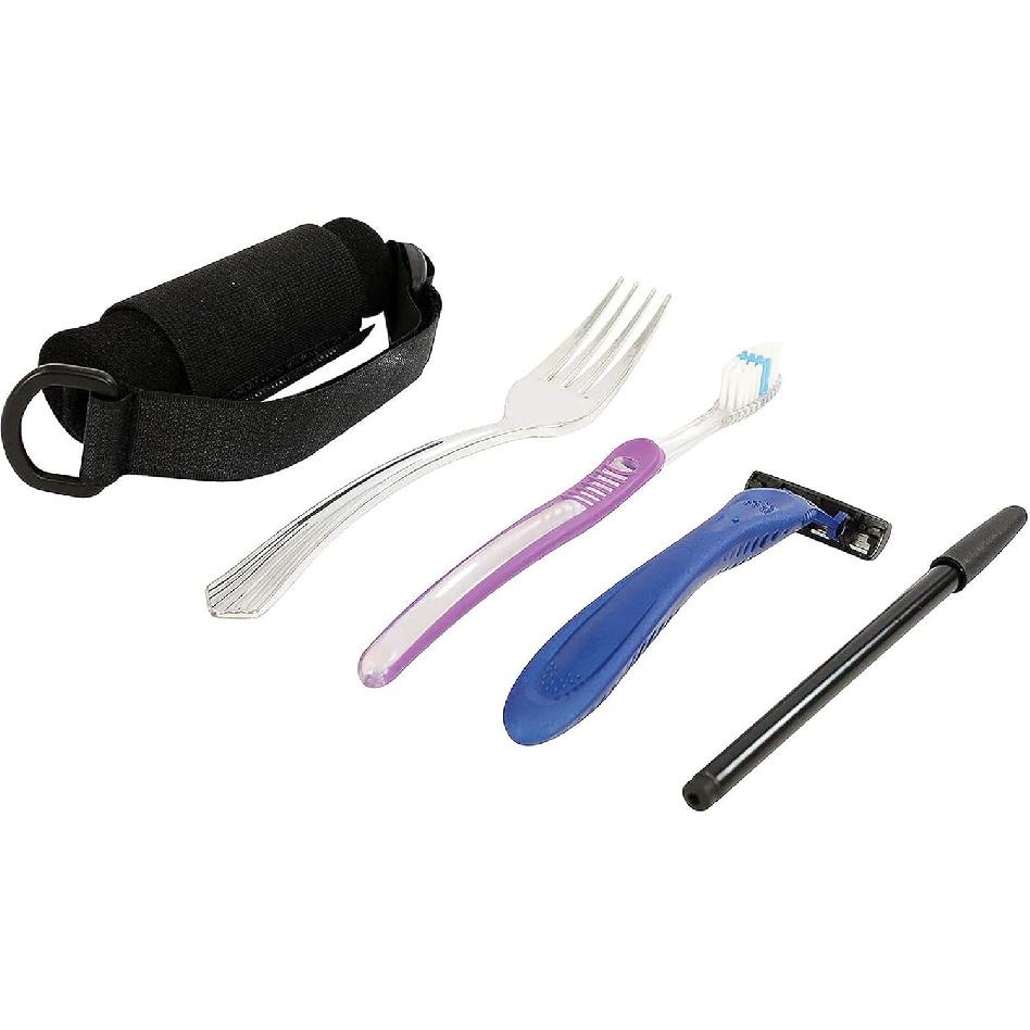 Disabled Eating Aids Utensil Holders Eating Assistance Hand Cuff for Holding Spoon, Fork, Cutlery Adjustable Nylon Gripping Strap for Limited