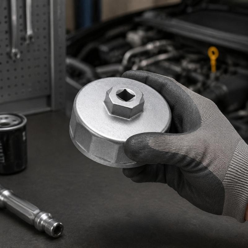 Canister Filter Cap Wrench Tool with 74mm 14 Slot Cup, Square Drive Opening and Metal Body for Filter Reinstall Work and Regular Garage Service