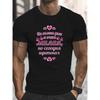 European Sizes Men'S Black Graphic T-Shirt with Pink Cyrillic Text & Heart Print - Russian Phrase ,Casual Round Neck Short Sleeve Tee for Daily Wear