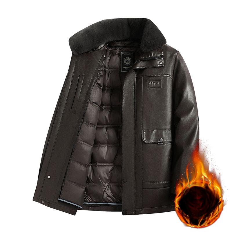 

Мужская кожаная куртка-пуховик зимняя утолщенная теплая кожаная куртка съемная подкладка меховой воротник кожаная куртка мужская зимняя куртка 195