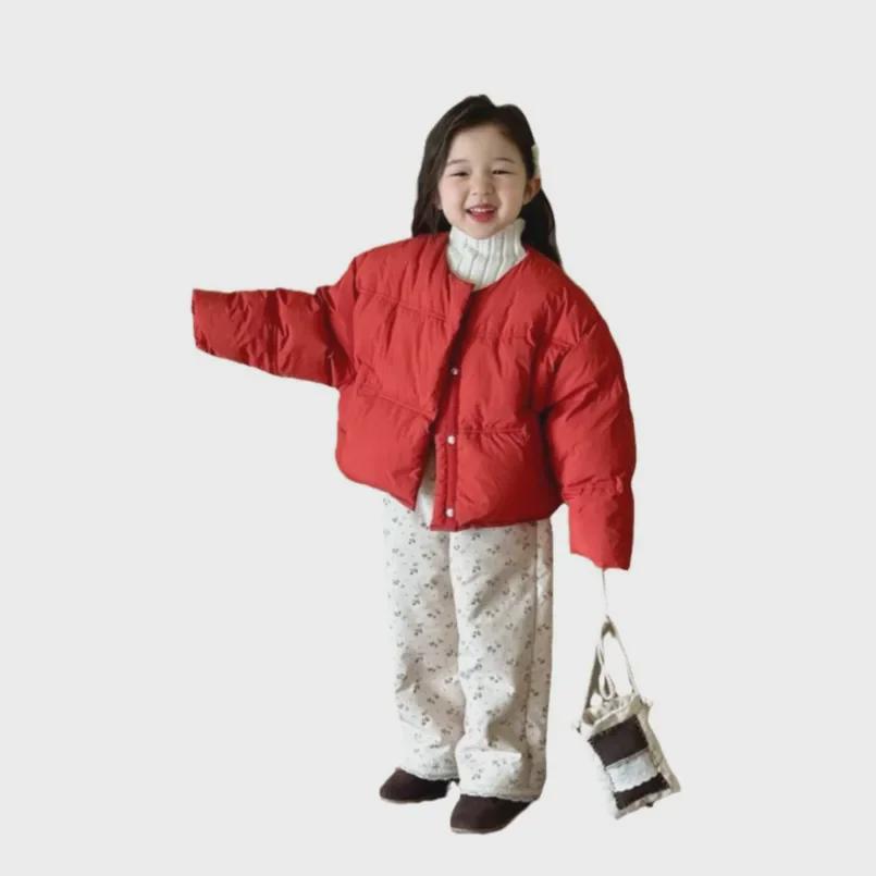 2024 Winter Korean Style Girls' Cartoon Down Jacket - Warm Cotton-Padded