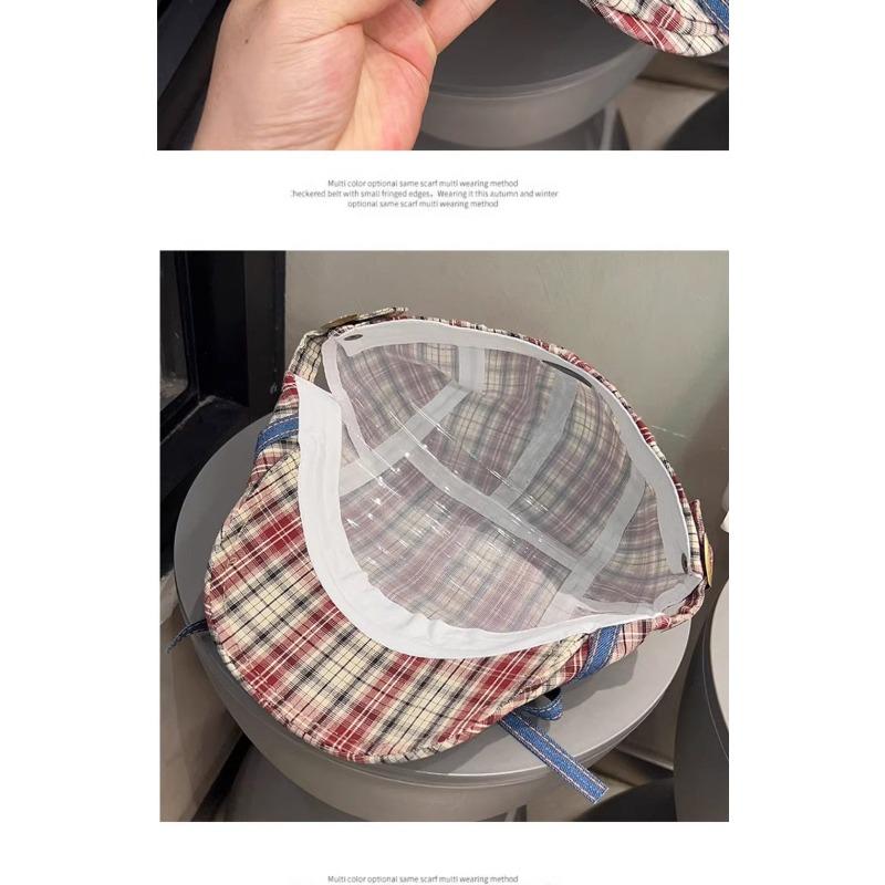Unique Vintage Bow Tie Plaid Newsboy Cap Women Sweet Summer Thin Breathable Fashion Reversible Beret Cap