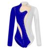 Women Long Sleeve Rhinestones Mesh Gymnastics Leotard Bodysuit Ice Skating Jumpsuit