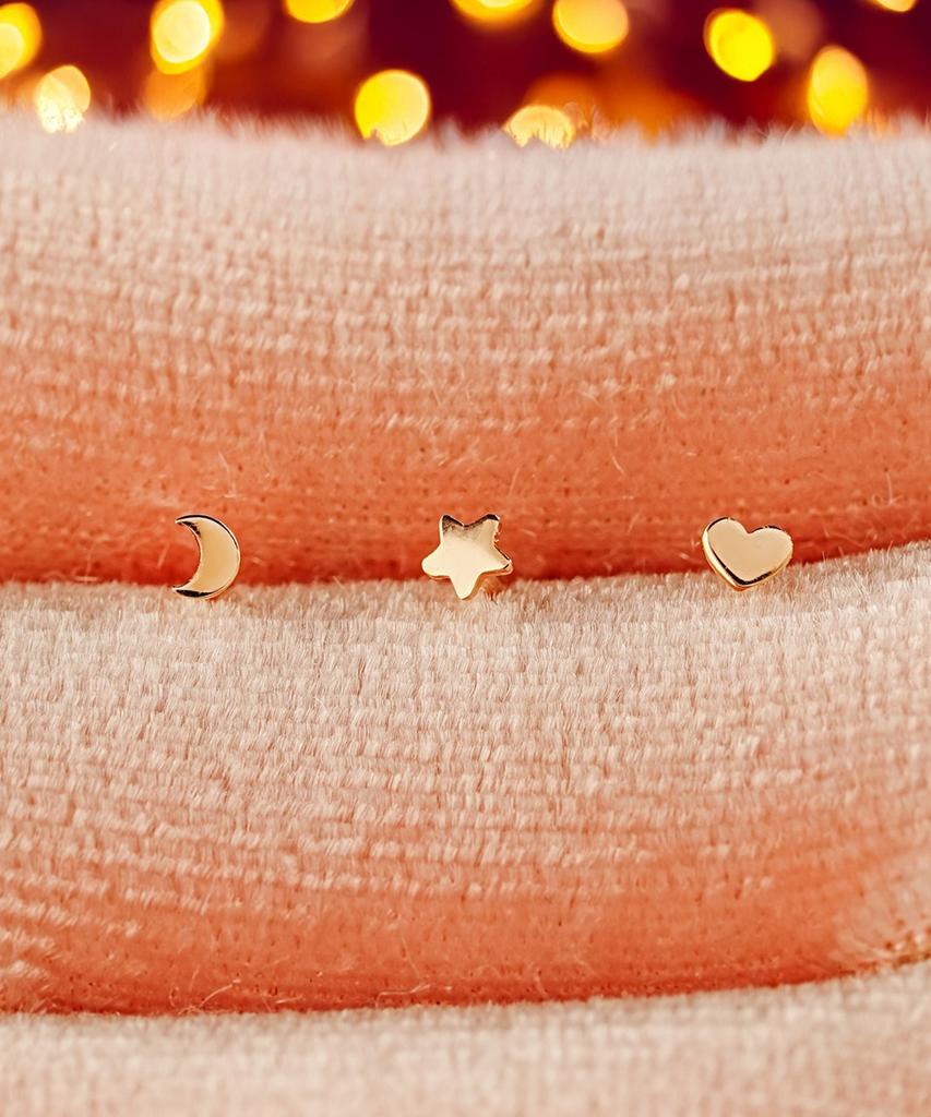Minimalpiercing 14K Super Mini Heart Star Piercing Earrings