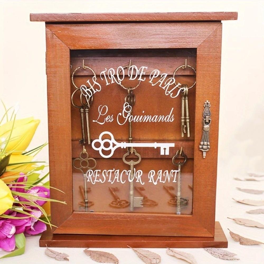 Vintage Wall-Mounted Key Holder Wooden Key Hook Entryway Organizer Cabinet Key Rack  Apartment