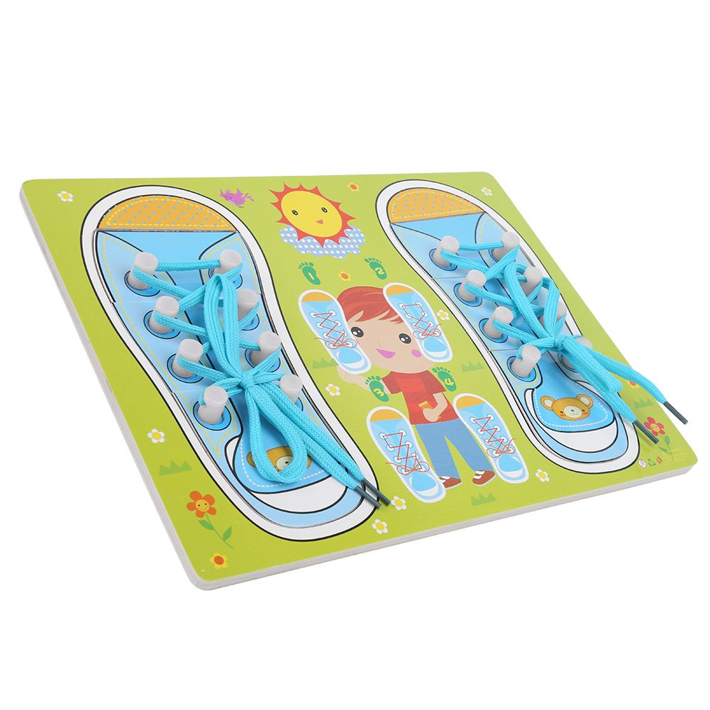 Learning To Tie Shoes Toy Wooden Dress Learning Baby Educational Toy Infant GiftBlue Green