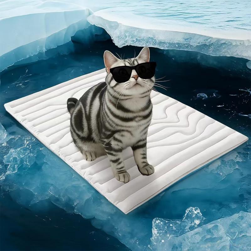 Ice Silk Dog Cooling Mat Warm Plush Double Sided Pet Bed Washable 4 Seasons Foldable Portable Mattress For Travel Car Floor (Blue,S) синий
